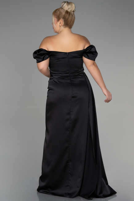 Robe De Soirée Grande Taille Satin Longue Noir ABU1626
