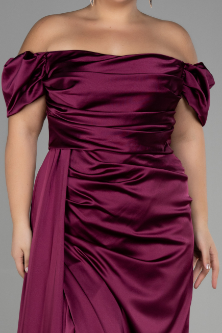 Robe De Soirée Grande Taille Satin Longue Couleur Cerise ABU1626