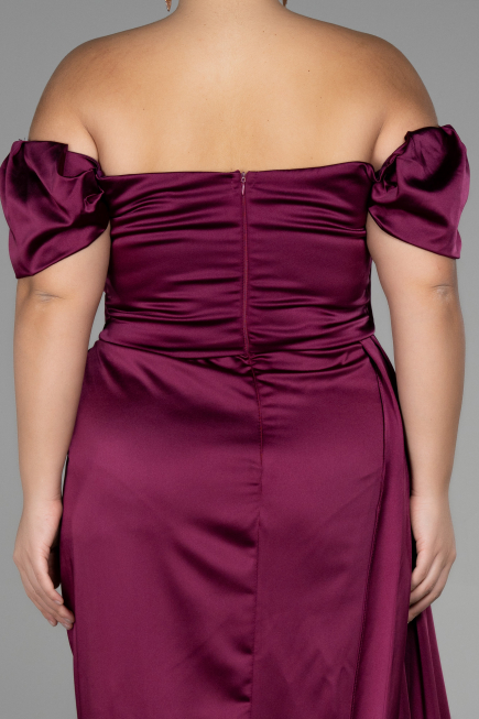Robe De Soirée Grande Taille Satin Longue Couleur Cerise ABU1626