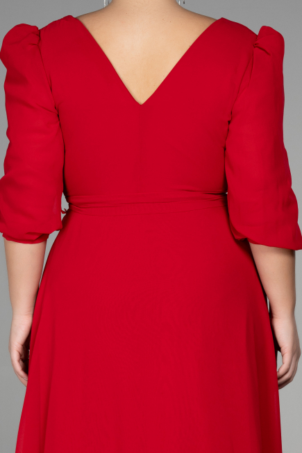 Robe Grande Taille Midi Mousseline Rouge ABK1083