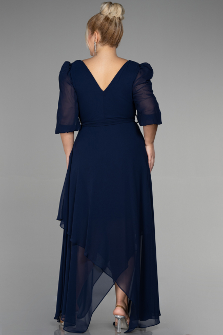 Robe Grande Taille Midi Mousseline Bleu Marine ABK1083