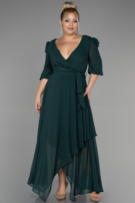 Robe Grande Taille Midi Mousseline Émeraude ABK1083