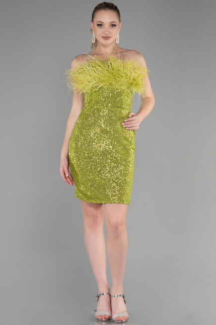 Robe de Cérémonie Courte Squameuse Pistache vert ABK1809