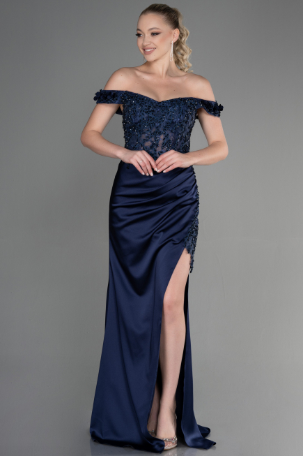 Robe de Soirée Longue Bleu Marine ABU3384