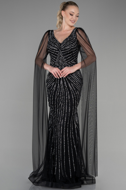 Robe de Fiançailles Design Personnalisé Longue Noir ABU3357