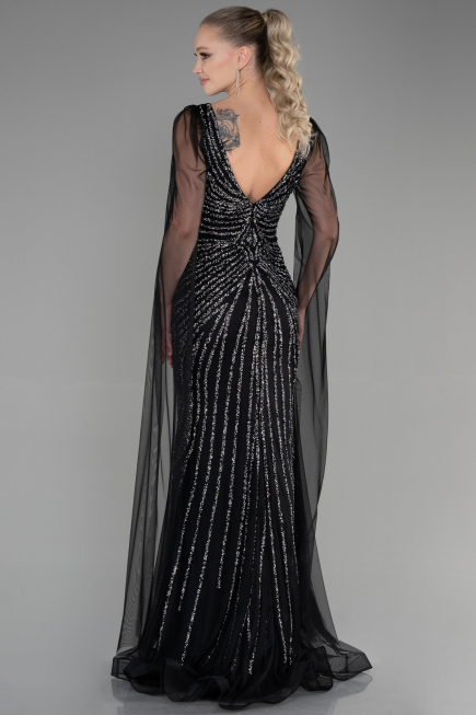 Robe de Fiançailles Design Personnalisé Longue Noir ABU3357