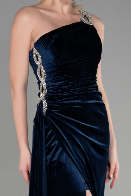 Robe de Soirée Longue Velours Bleu Marine ABU3365