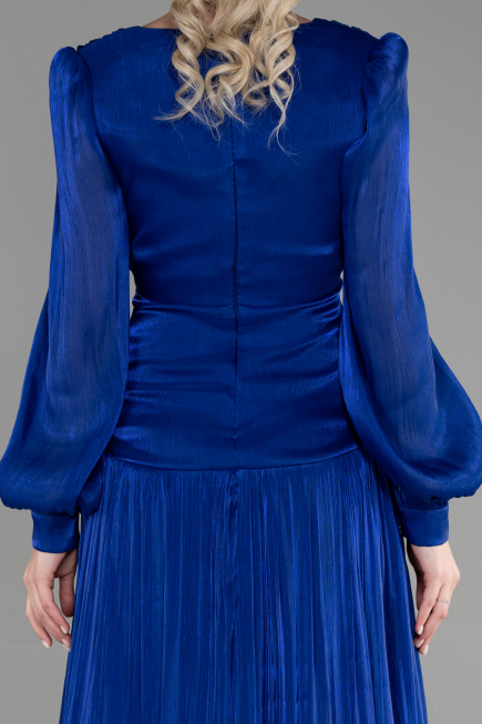 Robe de Soirée Longue Mousseline Bleu Saxe ABU3397