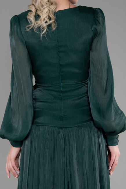 Robe de Soirée Longue Mousseline Émeraude ABU3397