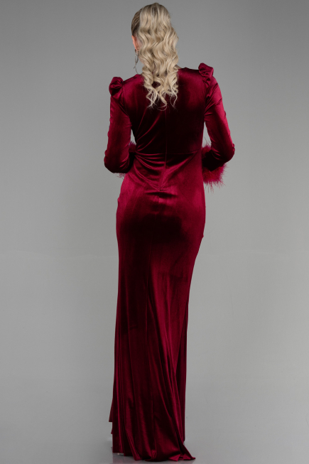 Robe Queue de Poisson Longue Velours Rouge Bordeaux ABU3393