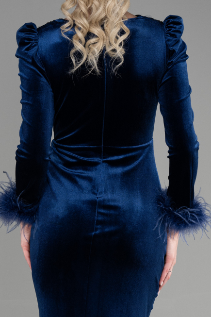 Robe Queue de Poisson Longue Velours Bleu Marine ABU3393
