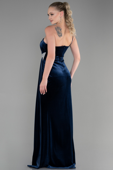 Robe de Soirée Longue Velours Bleu Marine ABU2626