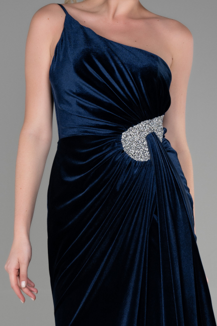Robe de Soirée Longue Velours Bleu Marine ABU2626