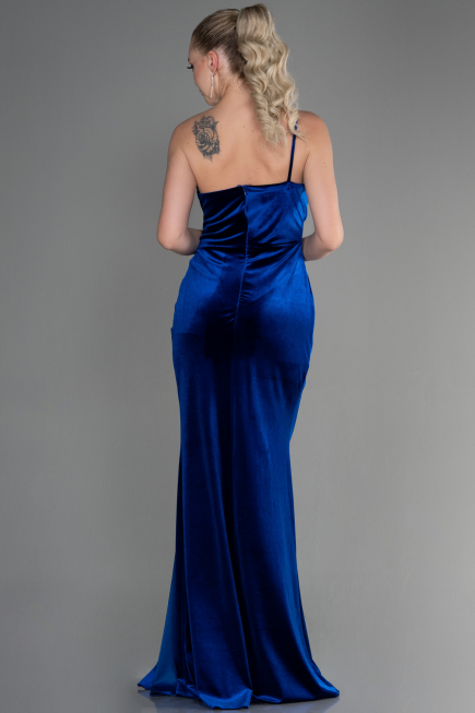 Robe de Soirée Longue Velours Bleu Saxe ABU2626
