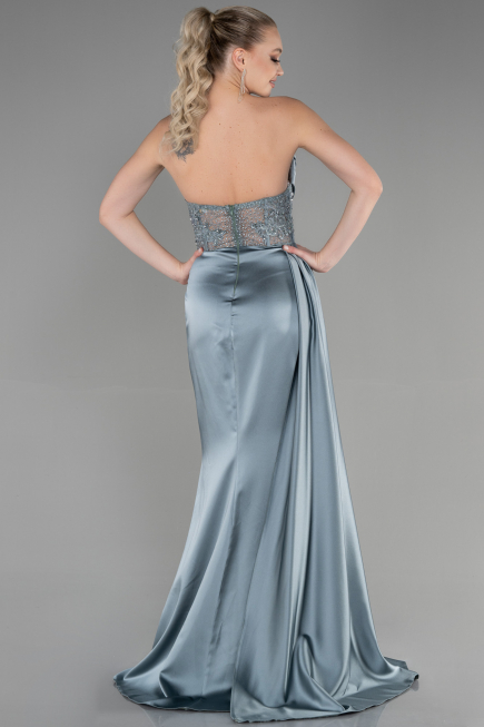 Robe De Soirée Satin Longue Turquoise ABU3376