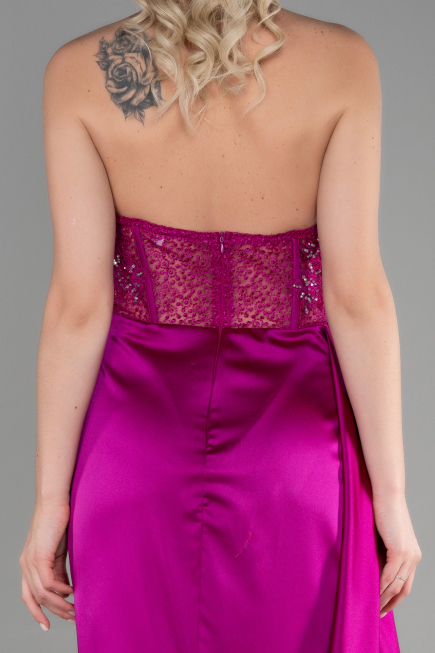 Robe De Soirée Satin Longue Fushia ABU3376