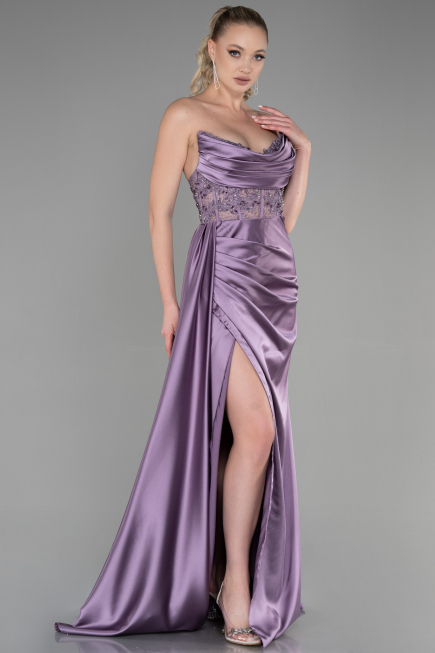 Robe De Soirée Satin Longue Lavande ABU3376