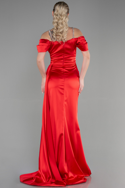 Robe de Soirée Longue Satin Rouge ABU3398