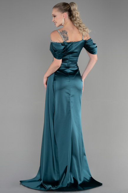 Robe de Soirée Longue Satin Émeraude ABU3398