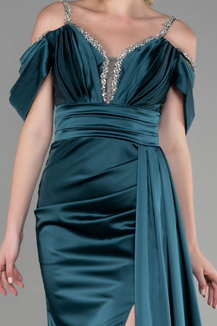 Robe de Soirée Longue Satin Émeraude ABU3398