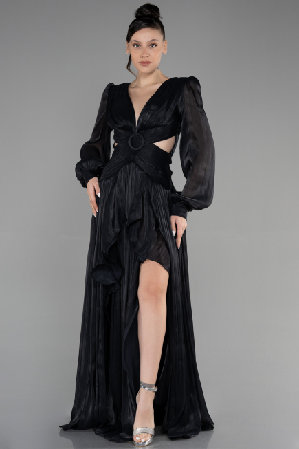 Robe de Soirée Longue Mousseline Noir ABU3397