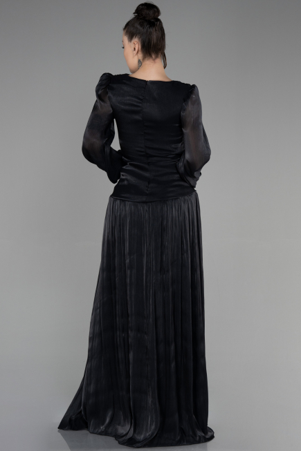 Robe de Soirée Longue Mousseline Noir ABU3397