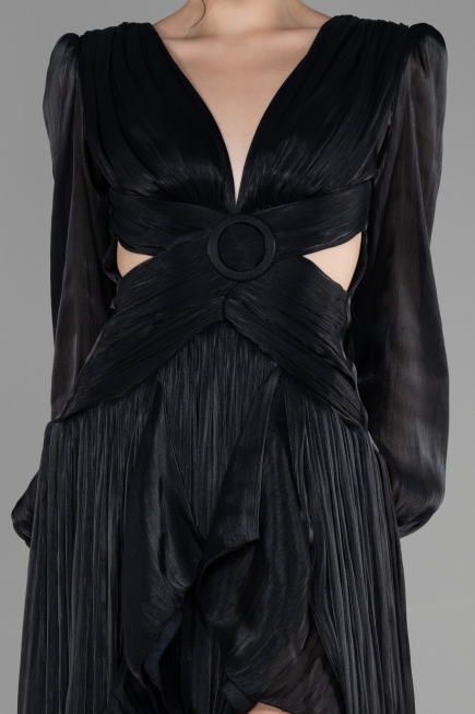 Robe de Soirée Longue Mousseline Noir ABU3397