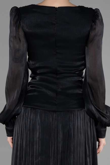 Robe de Soirée Longue Mousseline Noir ABU3397