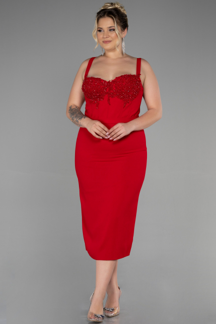 Robe De Invitation Grande Taille Midi Rouge ABK1882