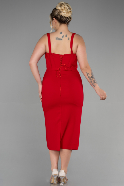 Robe De Invitation Grande Taille Midi Rouge ABK1882
