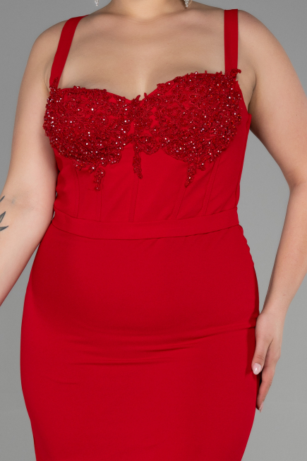 Robe De Invitation Grande Taille Midi Rouge ABK1882