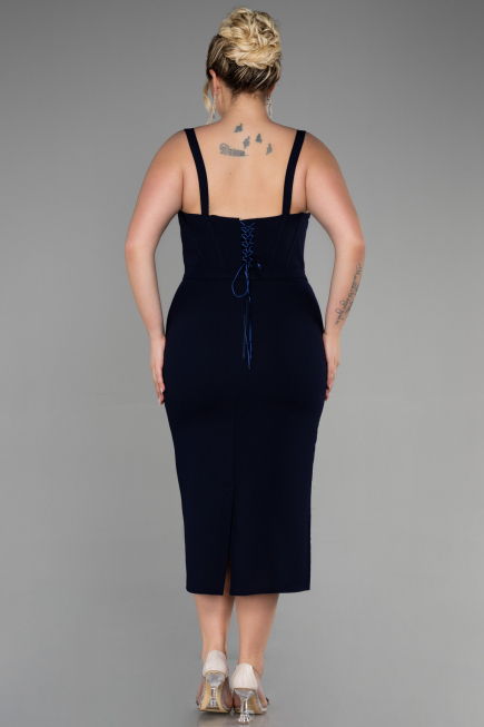 Robe De Invitation Grande Taille Midi Bleu Marine ABK1882