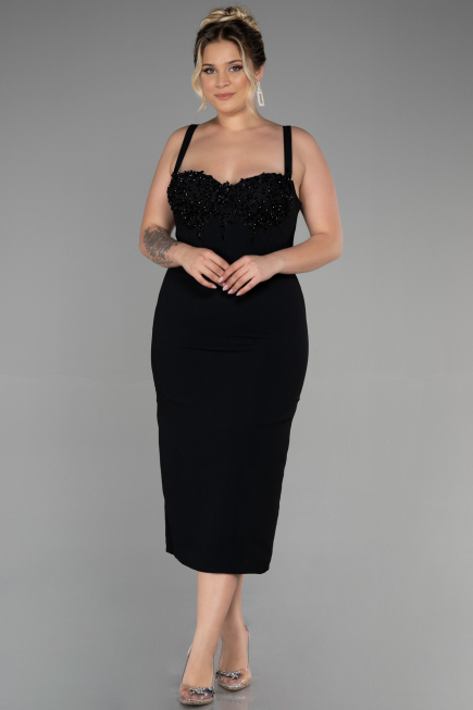 Robe De Invitation Grande Taille Midi Noir ABK1882