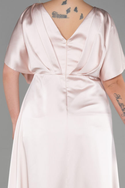 Robe De Fiançailles Grande Taille Longue Satin Beige ABU3442