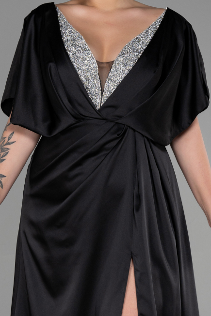 Robe De Fiançailles Grande Taille Longue Satin Noir ABU3442