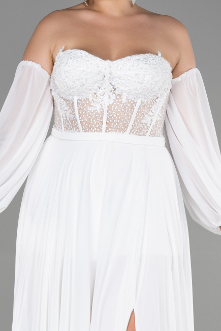 Robe De Soirée Grande Taille Mousseline Longue Blanc ABU3380