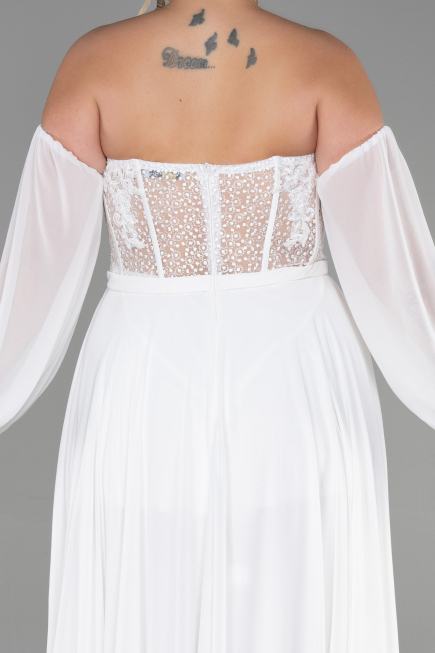 Robe De Soirée Grande Taille Mousseline Longue Blanc ABU3380