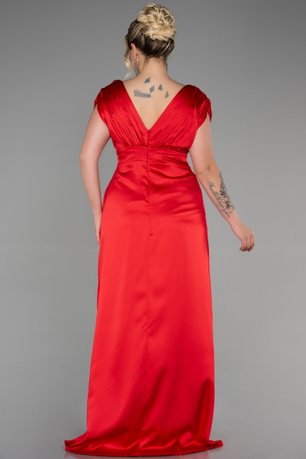 Robe De Fiançailles Grande Taille Longue Satin Rouge ABU3433