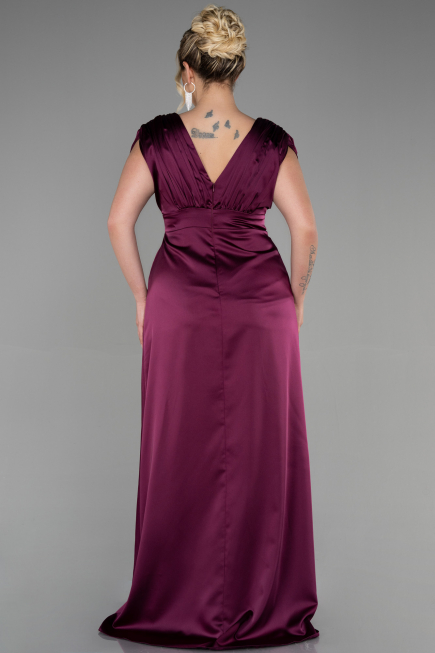 Robe De Fiançailles Grande Taille Longue Satin Prune ABU3433