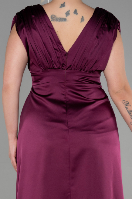 Robe De Fiançailles Grande Taille Longue Satin Prune ABU3433