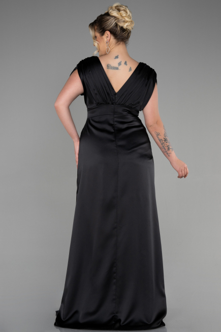 Robe De Fiançailles Grande Taille Longue Satin Noir ABU3433