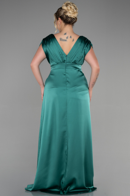 Robe De Fiançailles Grande Taille Longue Satin Émeraude ABU3433