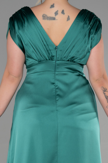 Robe De Fiançailles Grande Taille Longue Satin Émeraude ABU3433