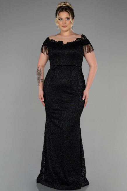 Robe de Soirée Grande Taille Longue Lacé Noir ABU3435