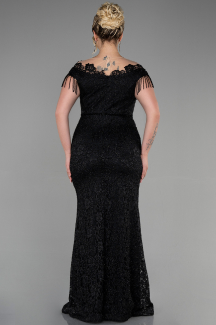 Robe de Soirée Grande Taille Longue Lacé Noir ABU3435