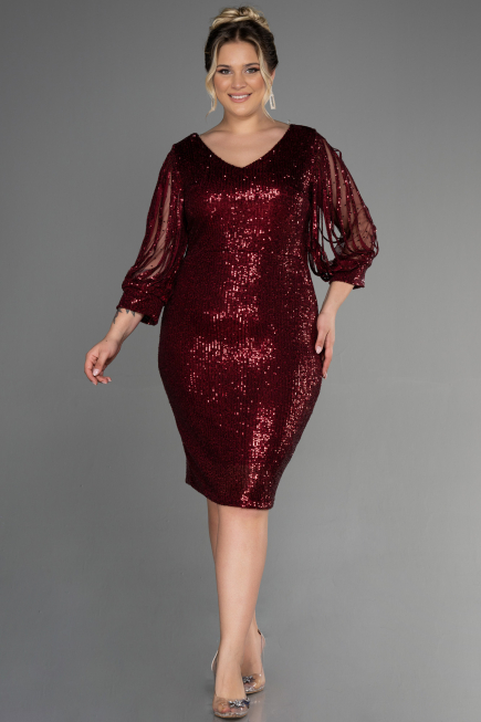 Robe De Soirée Grande Taille Courte Rouge Bordeaux ABK631