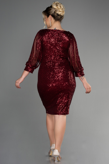 Robe De Soirée Grande Taille Courte Rouge Bordeaux ABK631