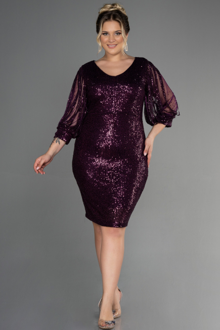 Robe De Soirée Grande Taille Courte Violet ABK631