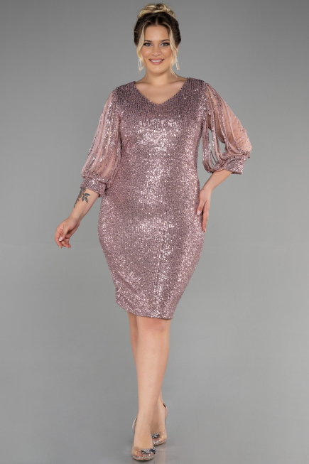 Robe De Soirée Grande Taille Courte Poudre ABK631