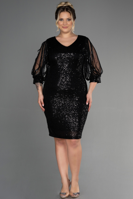 Robe de Soirée Grande Taille Courte Noir ABK631